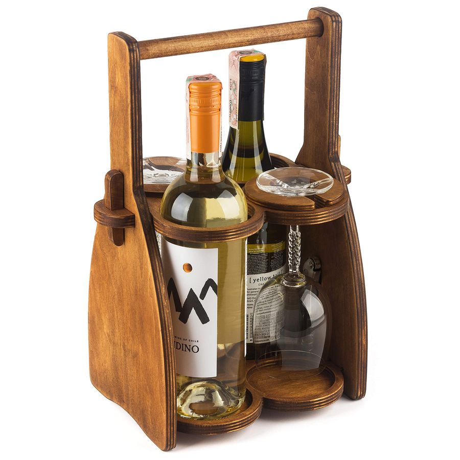 Men'S Accessories Organizer Tray - Wine Bottle and Glasses Caddy Beer