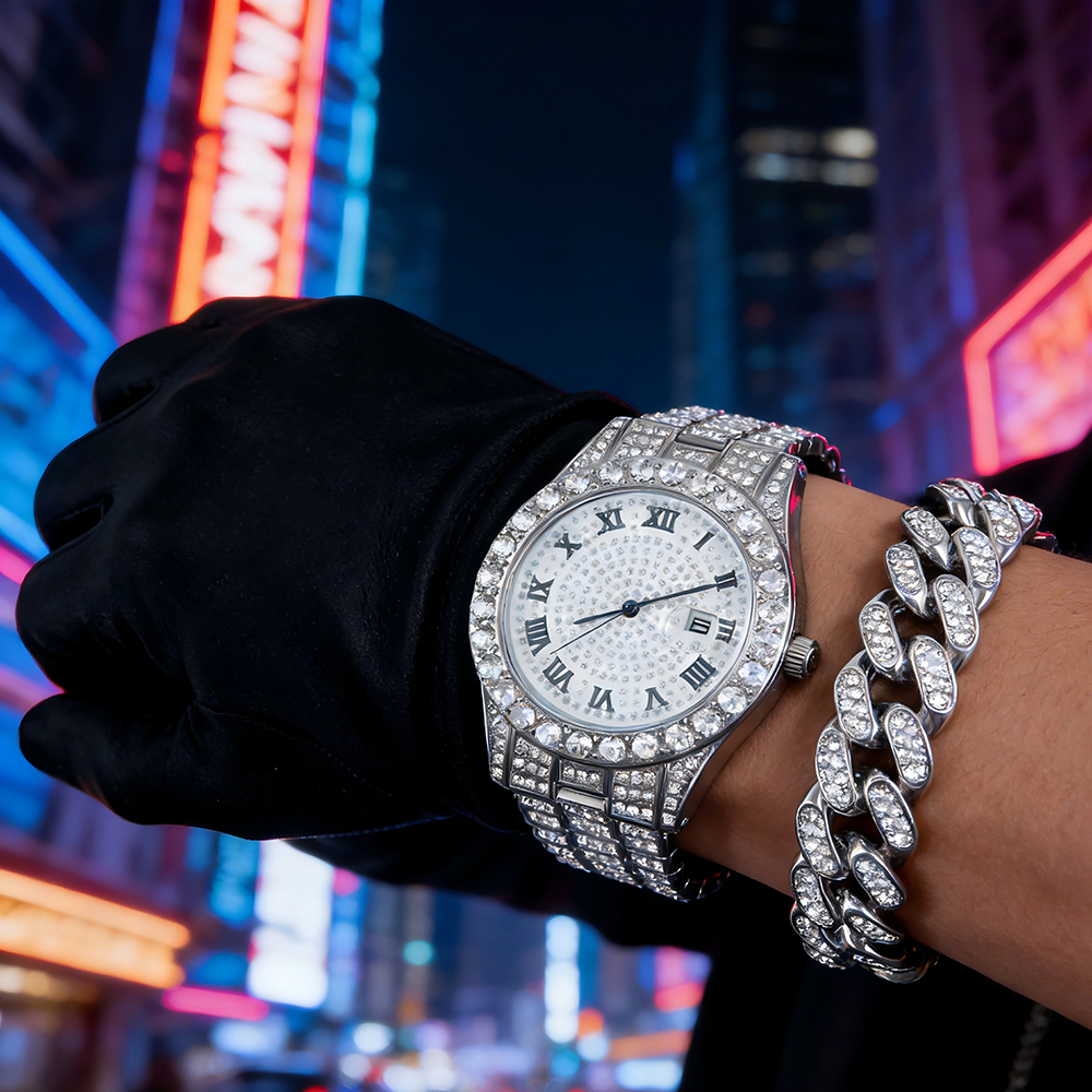 Quality Men'S Accessories - 1 Hip-hop Full Diamond Silver Quartz