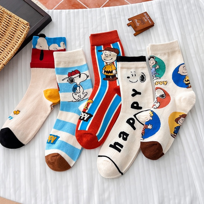 Men Accessories To Wear - 5 Pairs Cute Cartoon Snoopy Ankle