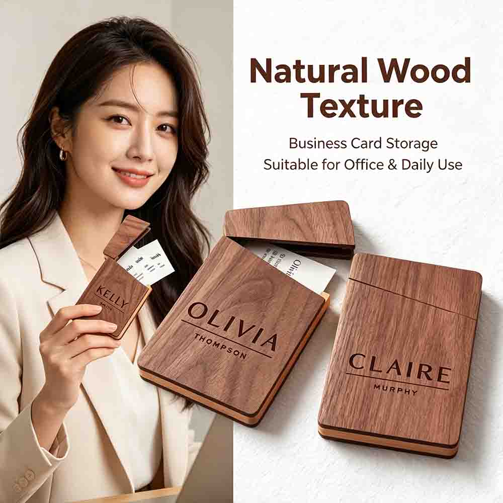 Men Accessories Box - Business Card Holder Wooden Office Desk
