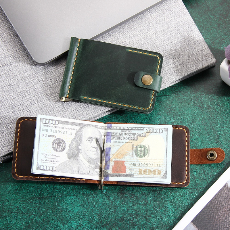 Crazy Horse Leather Money Clip - Money Clip Slim ulasan dan harga
