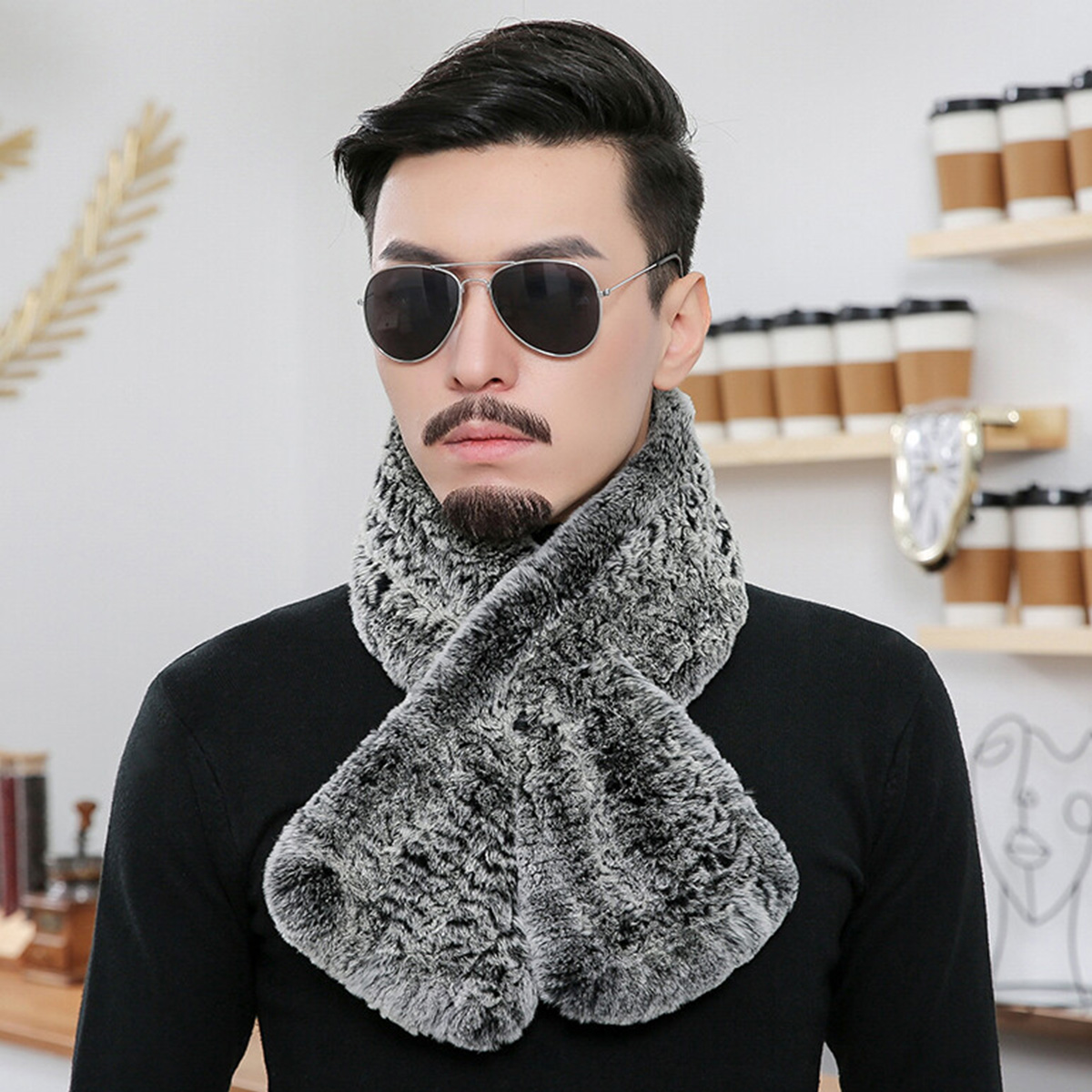 FEIMANYUAN Real Rabbit Fur Sca - Men Accessories Sale ulasan dan harga