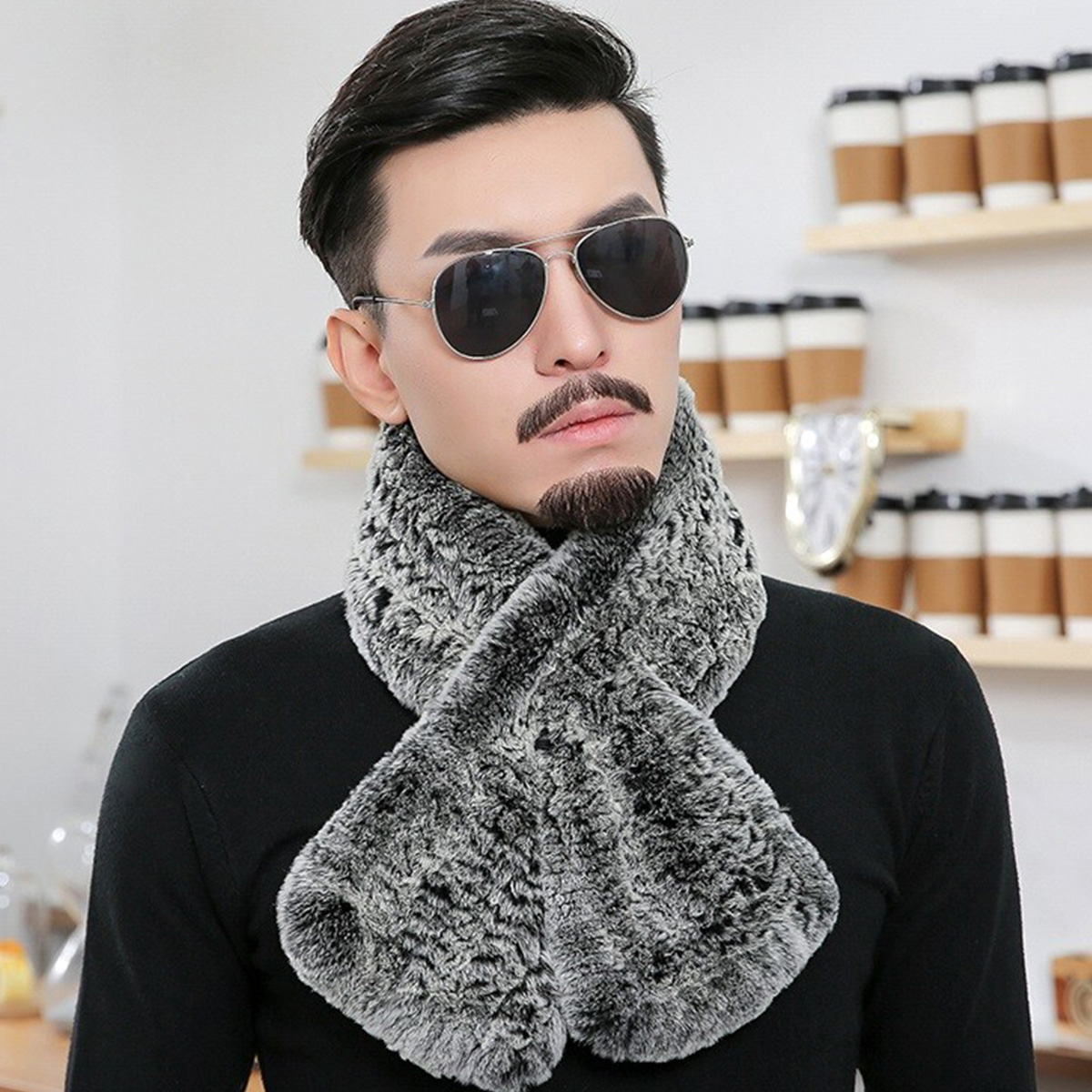 FEIMANYUAN Real Rabbit Fur Sca - Men Accessories Sale ulasan dan harga