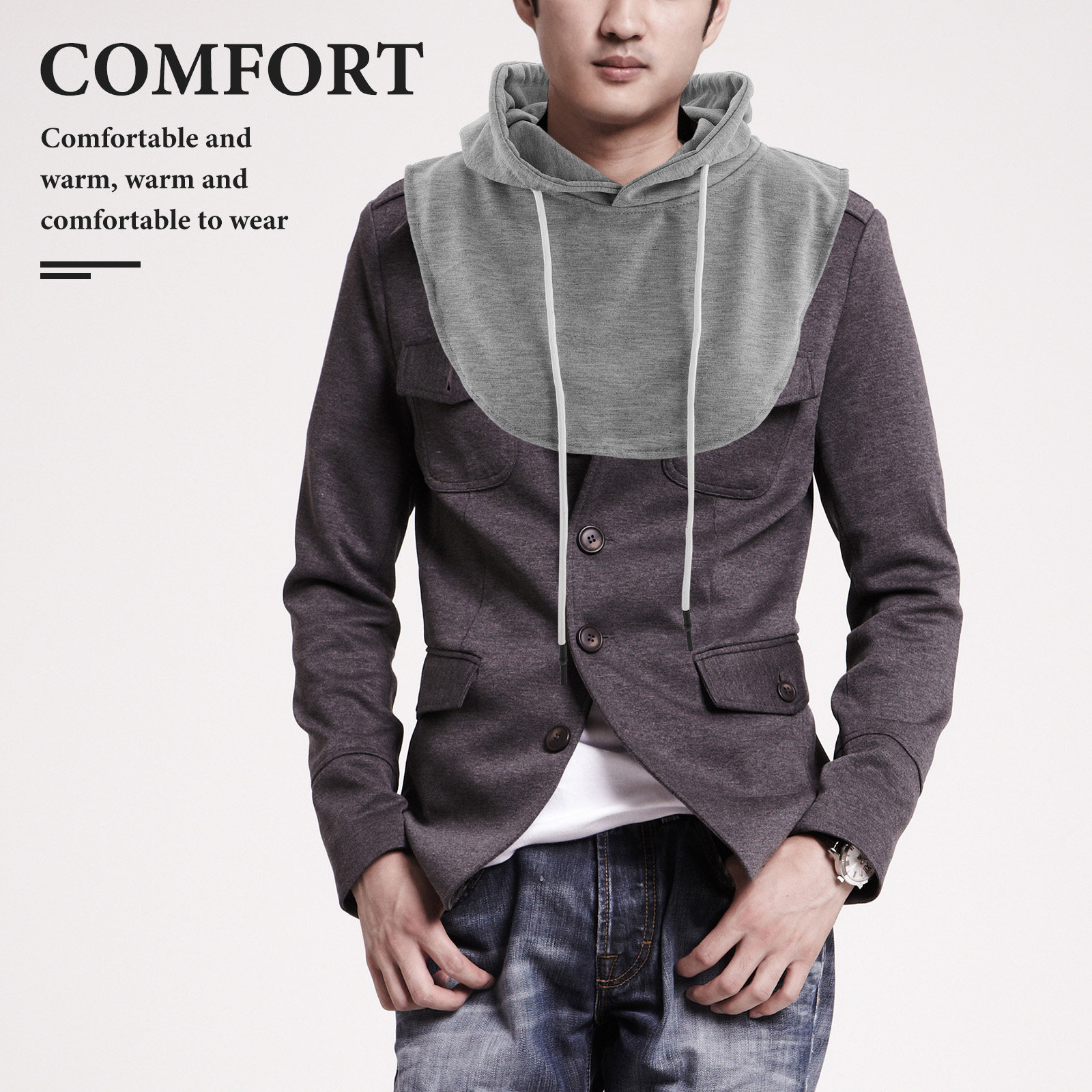 Detachable Hooded Faux Collar  - Men Accessories To Wear ulasan dan harga